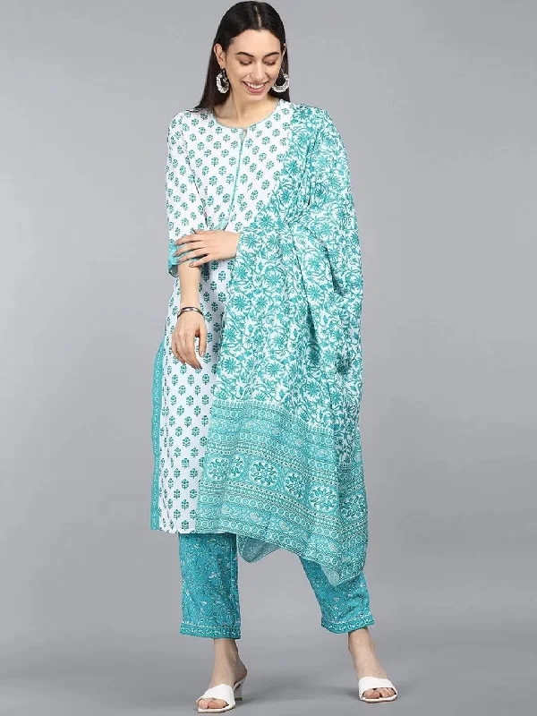 Ahika Poly Crepe Printed Kurta Pant Dupatta-PKSKD1028AB_S Trendy Wide-Legged Trousers