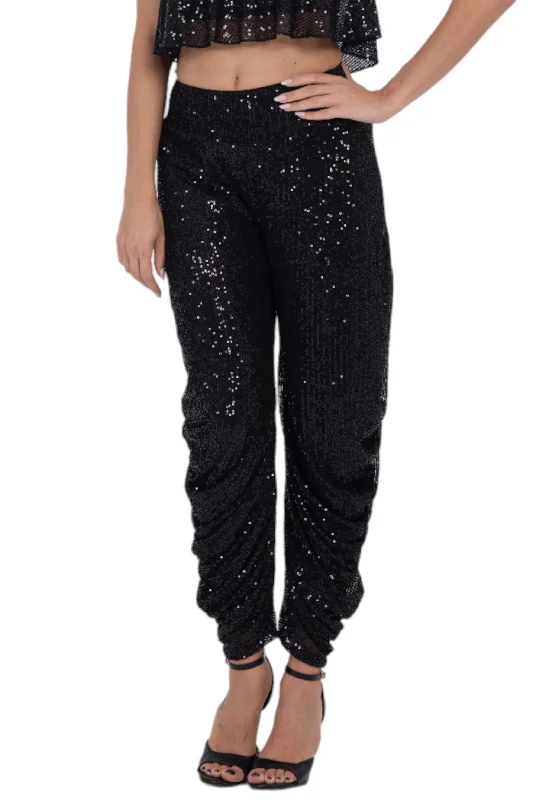 Sequinned Harem Style Tango Pants With Gathers High-Waist Yoga Pants