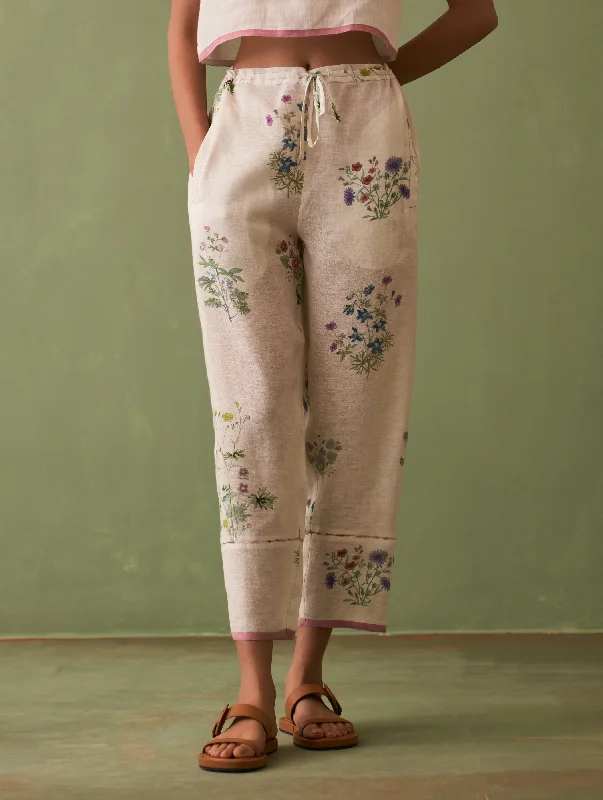 Nori Botanical Linen Pant - Ivory Comfortable Maternity Pants