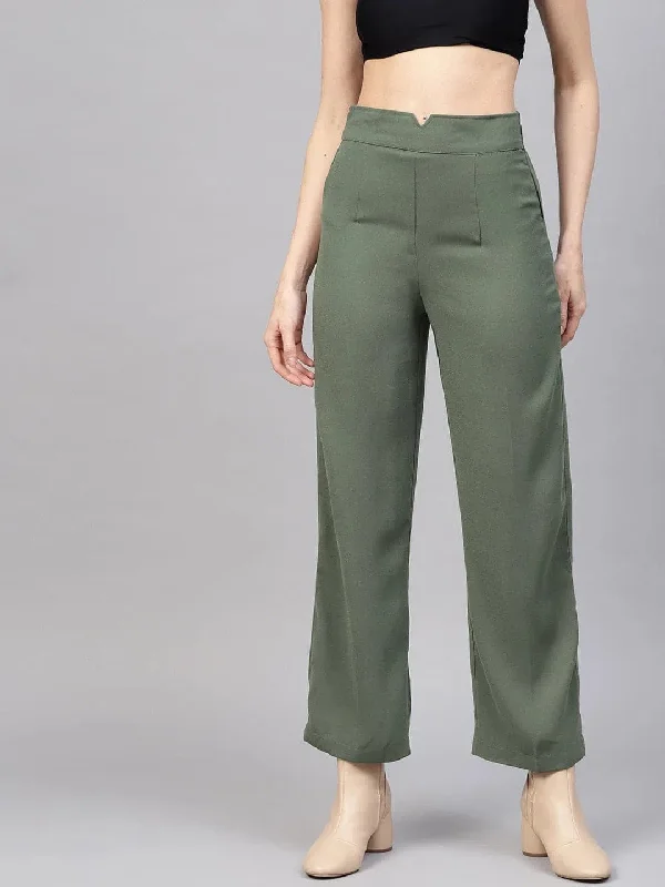 Olive Side Zipper Pant Casual Skinny Fit Pants