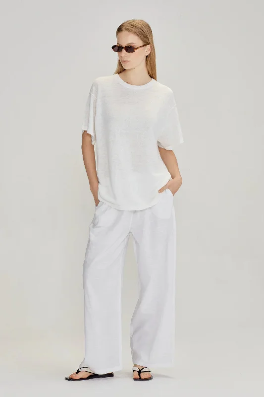 Commoners - Linen Blend Pull On Pant, White Chic Wool Trousers