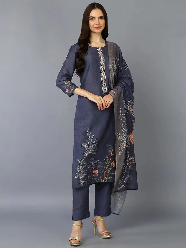 Silk Blend Grey Printed Straight Kurta Pant-PKSKD1959_XS Classic Straight-Leg Pants