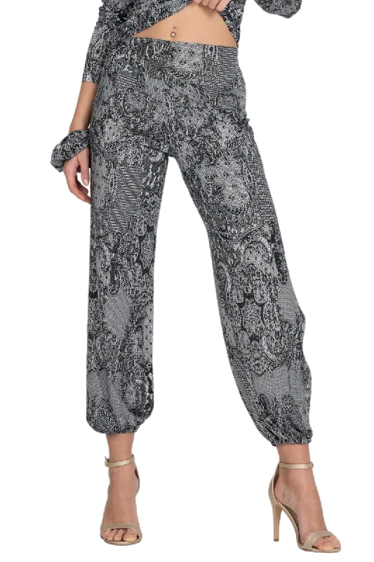 Lace Print Babucha Tango Pants With Slits Formal Dress Pants