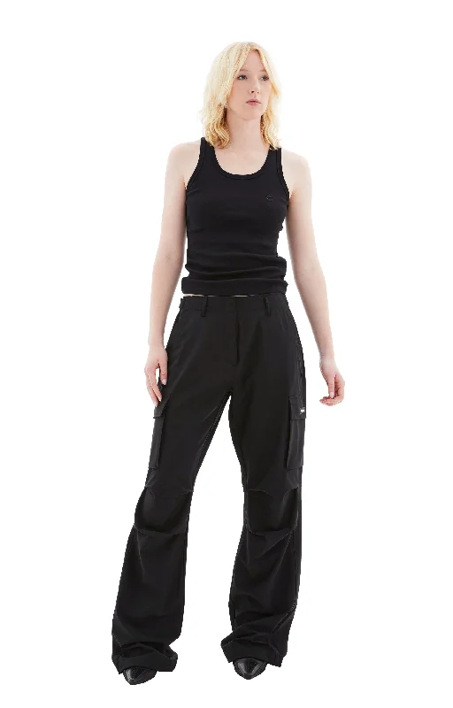 Tailored Wide Leg Cargo Pants (Black) Classic Stretch Pants