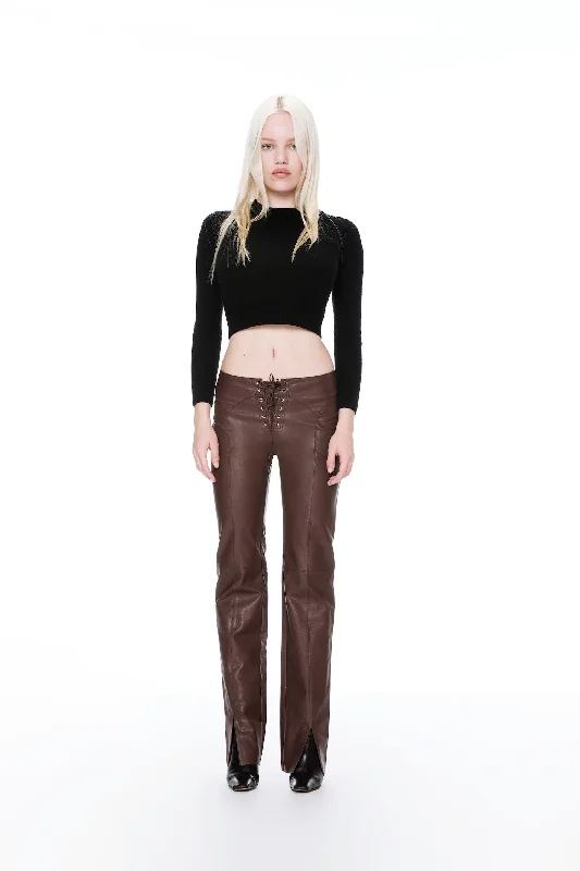 ELEMENT LACE UP PANT - BROWN VEGAN LEATHER Stretch Fit Pants