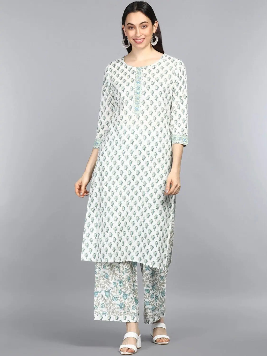 Ahika Cotton Blend Printed Kurta Pant Set-VKSET1141AB_S Formal Linen Trousers