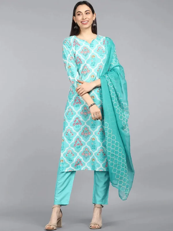 Ahika Poly Crepe Printed Kurta Pant Dupatta-PKSKD1002AB_S Elegant Palazzo Trousers