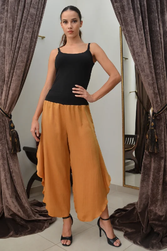 Mustard Yellow Asymmetric Satin Tango Pants Comfortable Jogger Trousers