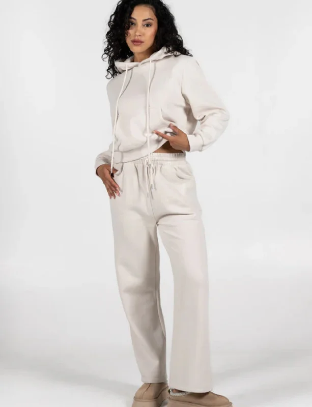 Recycled Poly/Cotton Fleece Wide Leg Pocket Pant Soft Stretch Pants