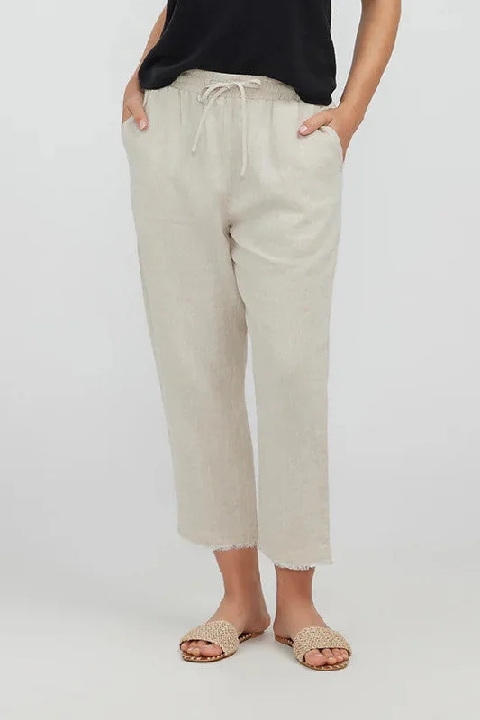 Humidity - Lido 3/4 Linen Pant, Natural Relaxed Fit Trousers