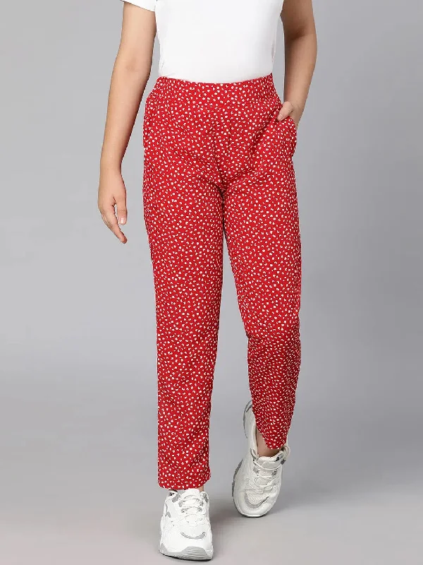 Hazzel red polka print elasticated gir pant Trendy High-Waist Trousers