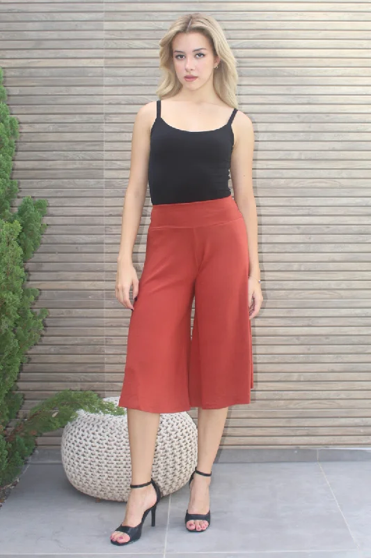 Rust Red Capri Pants High-Waist Trousers