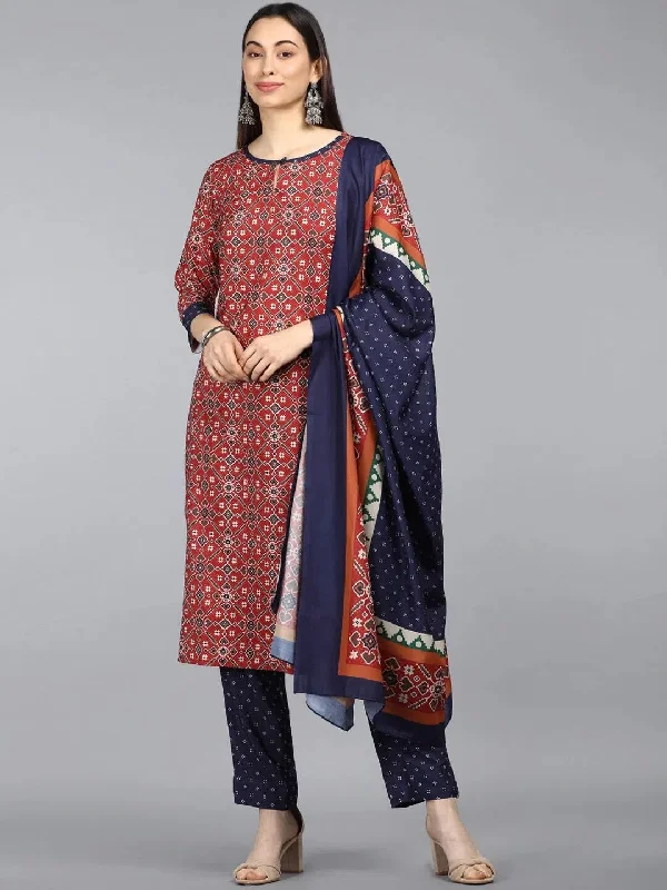 Ahika Poly Crepe Printed Kurta Pant Dupatta-PKSKD1023E_S Comfortable Jogger Trousers