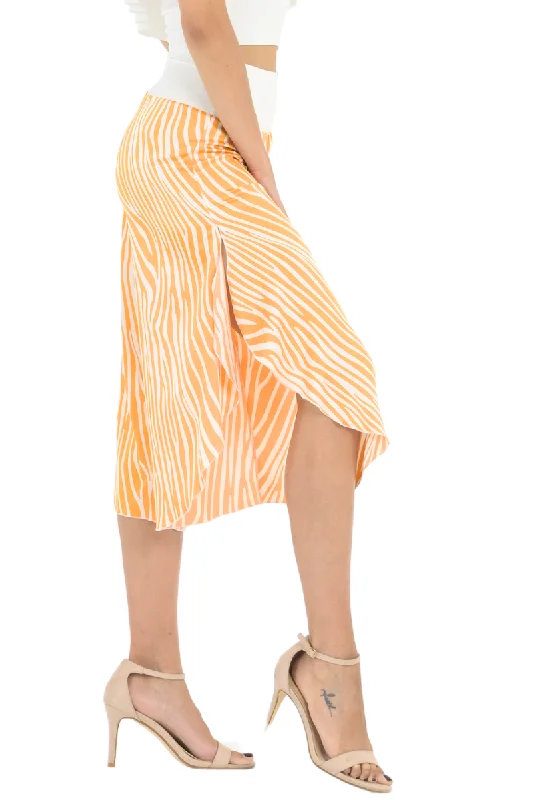 Orange Zebra Print Tango Capri Pants Comfortable Denim Leggings