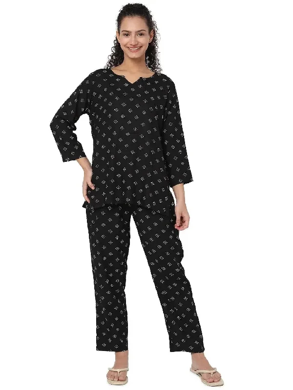 Smarty Pants Women's Cotton Black Color Polka Dot Print Night Suit Casual Sweatpants Style