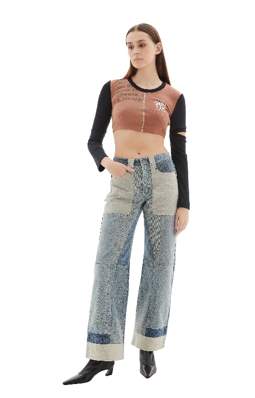 Regenerated Denim Pants (Grey) Casual Wide Pants