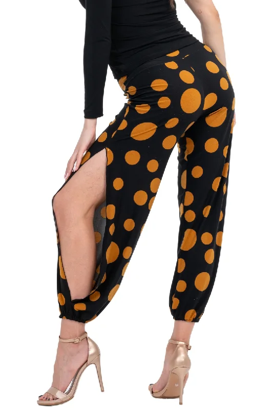 Polka-Dot Print Babucha Tango Pants With Slits Lightweight Linen Pants