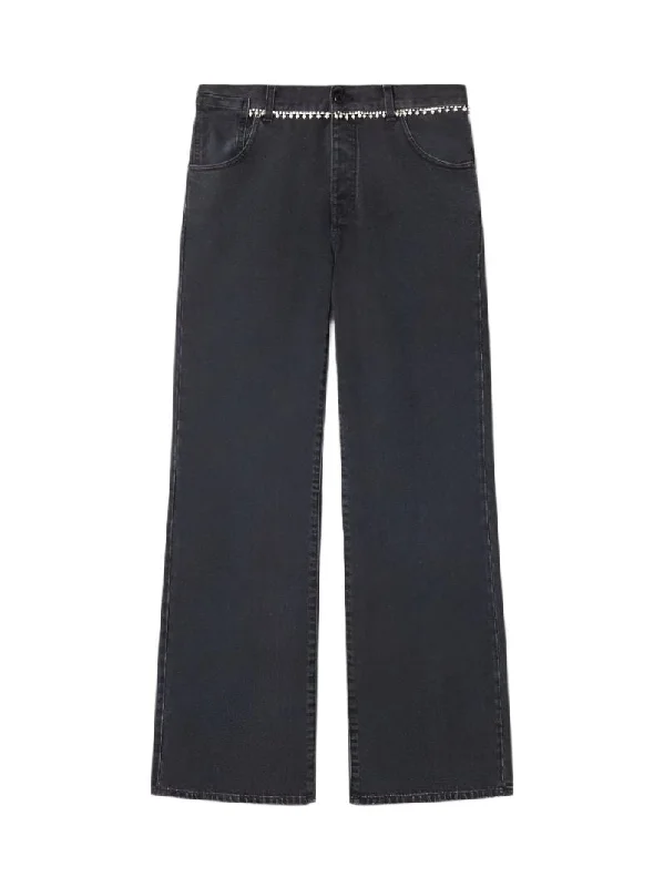 Embellished Wide Denim Pants (Black/White) Comfy Cargo Trousers