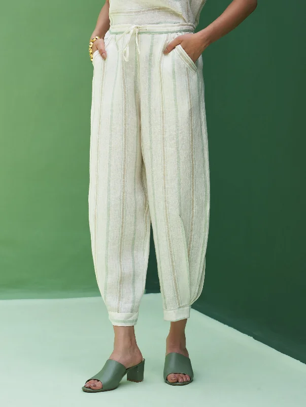 Iona Striped Linen Pant - Mint Warm Wool Trousers