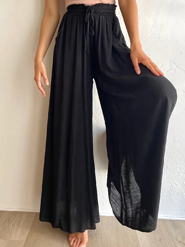 Women's Wide Leg Palazzo Flowy Ruffle Solid Pants Cozy Jogger Leggings