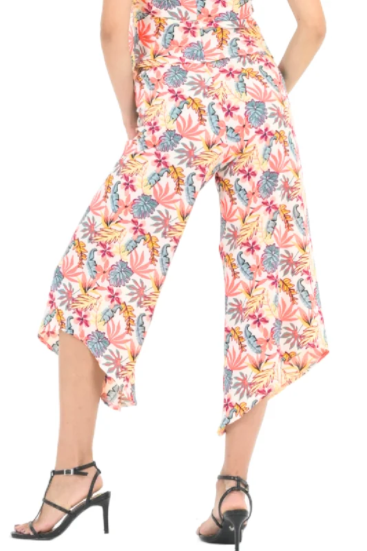 Tropical Pastel Asymmetric Cropped Pants Formal Slim Pants