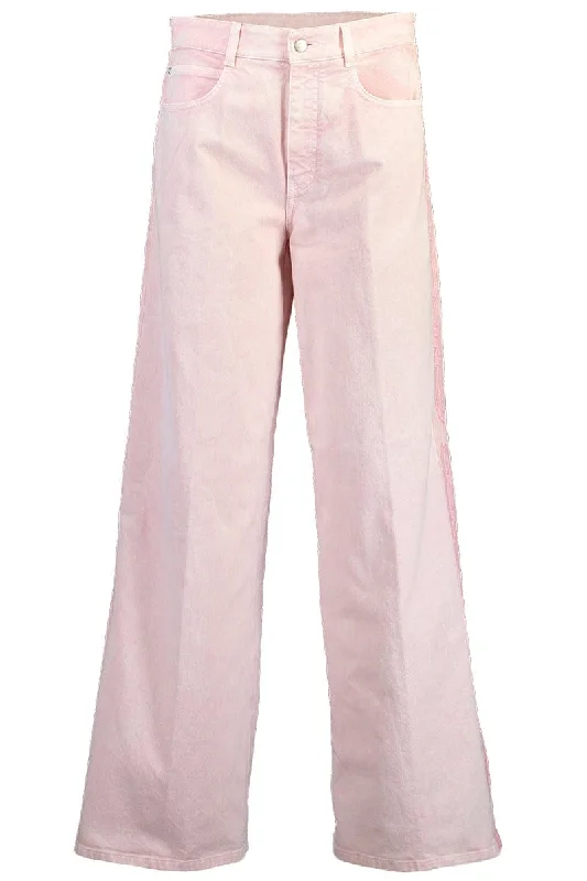 Wide Peach Logo Denim Pant Casual Wide Pants