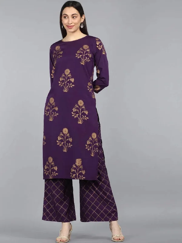 Ahika Poly Crepe Printed Kurta Pant Set-PKSET1016AB_XS Formal Wide-Leg Pants