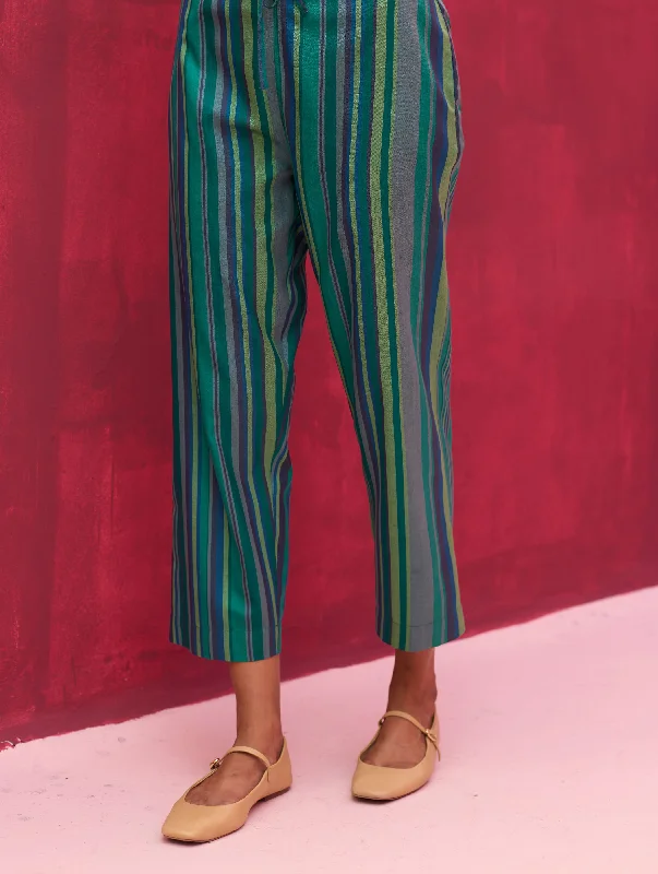 Fiza Silk Stripe Pants - Peacock Fashionable Sporty Pants