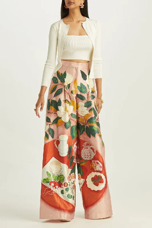 Painted Mikado Wide leg Pant Formal Linen Trousers