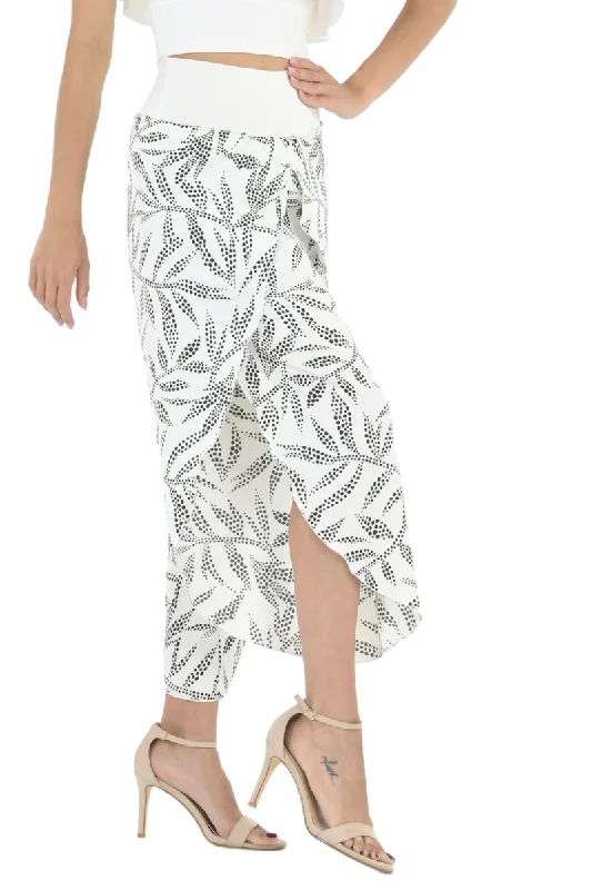 Dotted Leaf Print Wrap Tango Pants Comfortable Pleated Pants