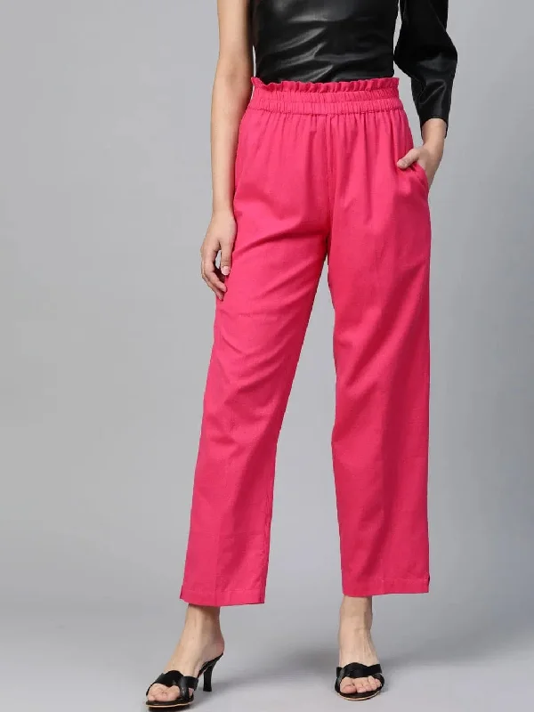 Pink PaperBag Tapered Pants Chic Checkered Pants