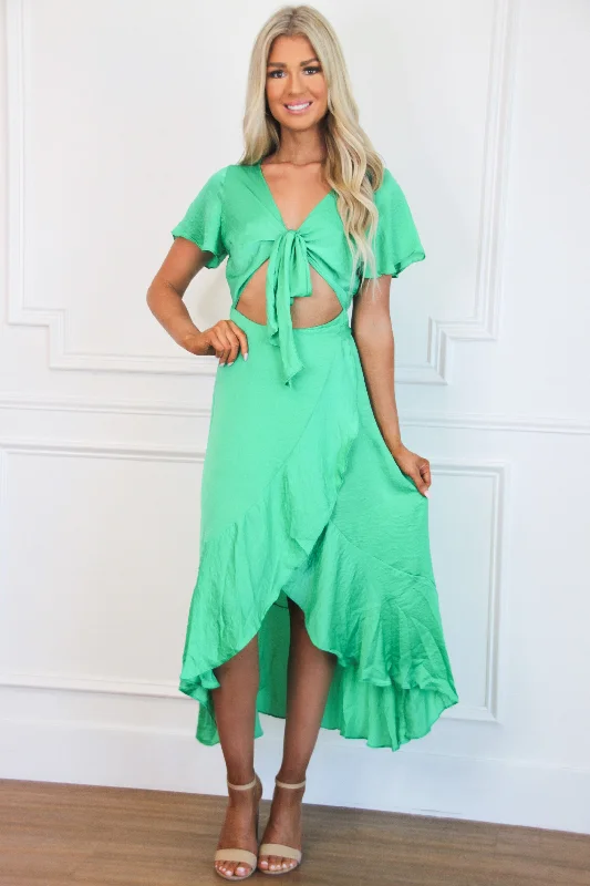 Amalfi Coast Satin Maxi Dress: Kelly Green Classic Solid Maxi Dress