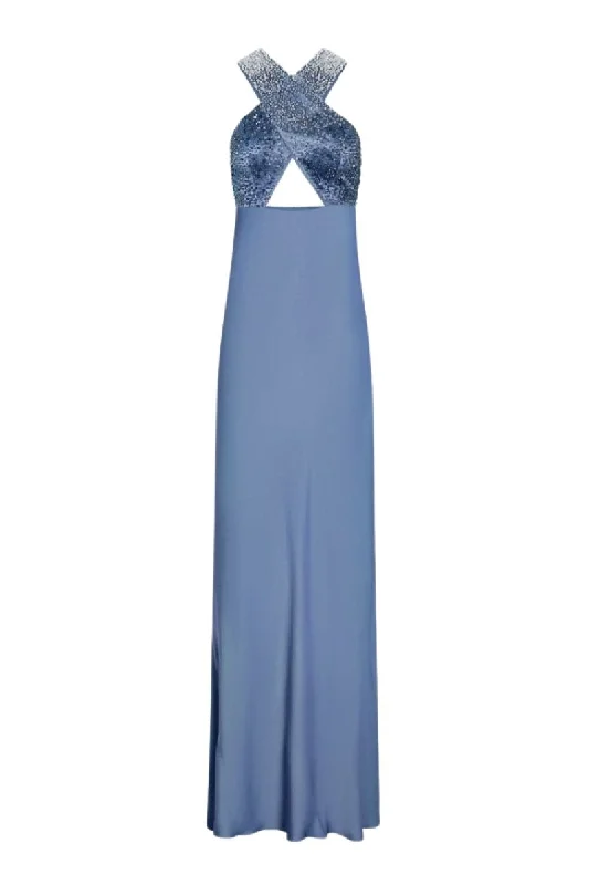 CHARLOTTE SLATE BLUE MAXI DRESS Trendy Ruffled Maxi Dress