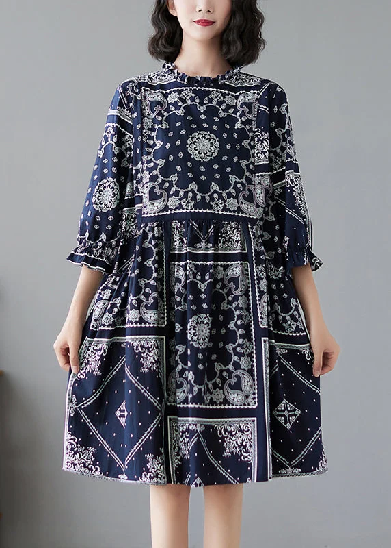 Elegant O-Neck Print Maxi Dresses Half Sleeve Stylish V-Neck Maxi Dress