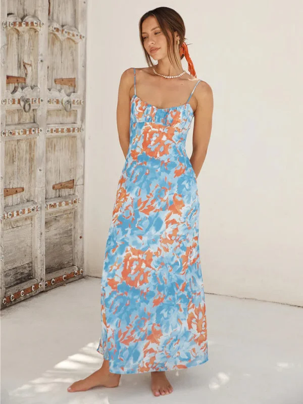 Blue Zone Planet |  Emily's Spaghetti Strap French Low-Cut Maxi Dress with Beautiful Back Cozy Knit Maxi Dress