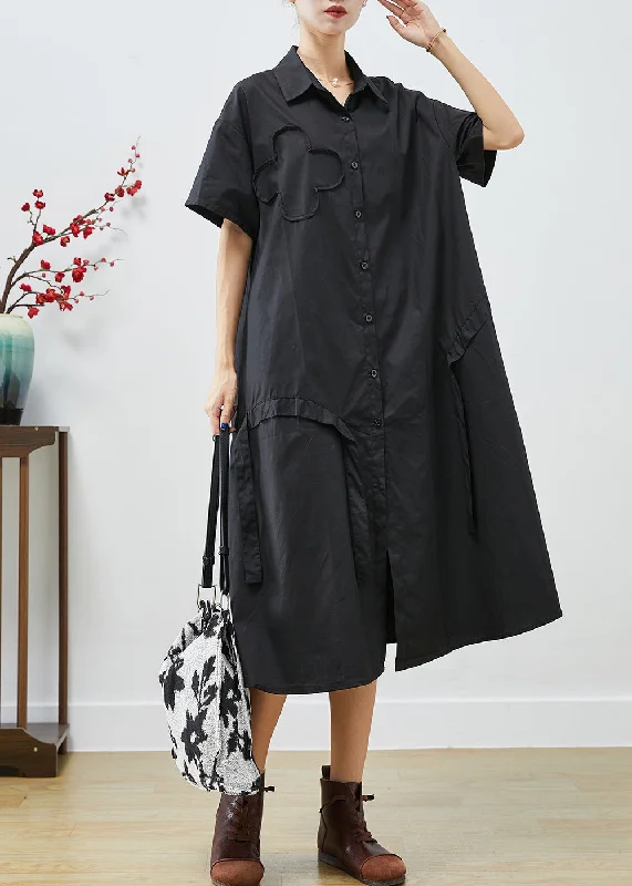 Fashion Black Asymmetrical Patchwork Cotton Maxi Dresses Summer Stylish Pleated A-Line Maxi Dress