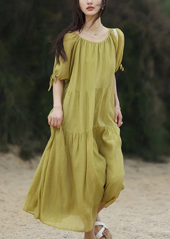 Green Wrinkled Maxi Dress Short Sleeve Chic Sleeveless Maxi Dress