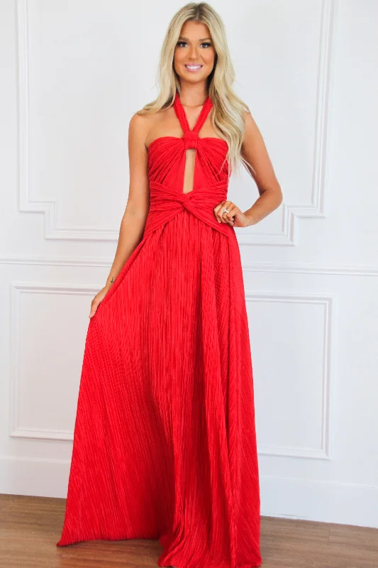 Misha Cutout Pleated Maxi Dress: Red Elegant Sleeveless Maxi Dress