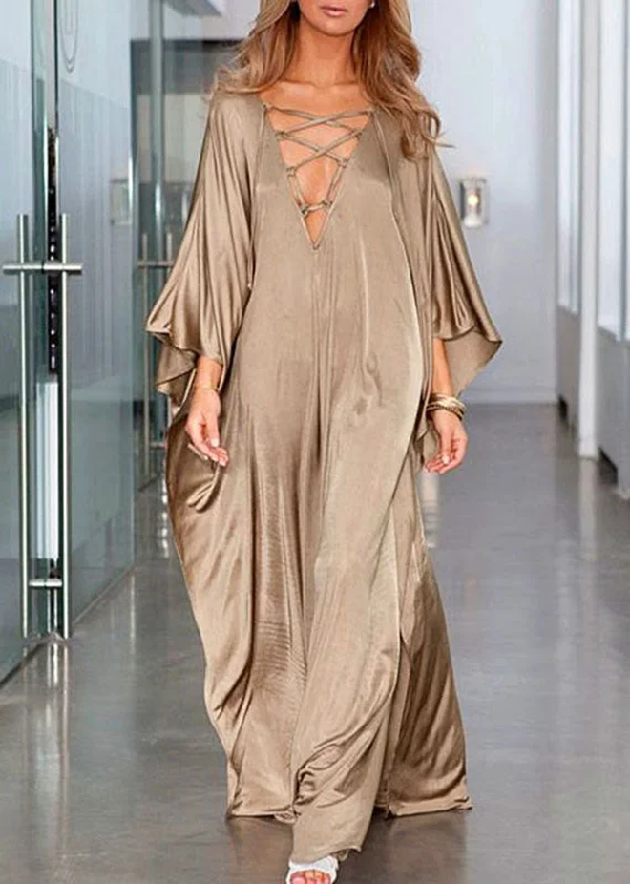 Plus Size Gold Frenulum Chiffon Batwing Sleeve kimono Robe Summer Maxi Dress Classic Tulle Maxi Dress