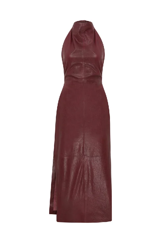 PURPLE LEATHER MAXI DRESS Comfortable Satin Maxi Dress