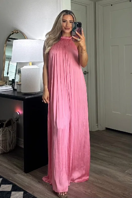 Sending Love Letters Maxi Dress: Pink Elegant Velvet Maxi Dress