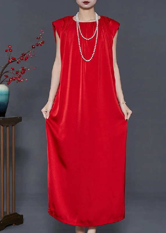 Style Red Oversized Draping Chiffon Maxi Dresses Summer Classic V-Neck Maxi Dress