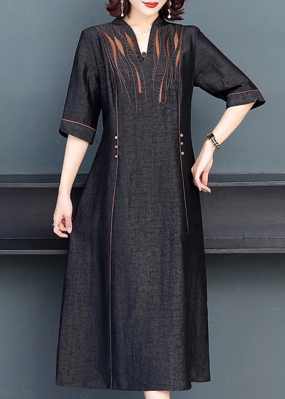 Stylish Black V Neck Patchwork Embroideried Silk Maxi Dresses Summer Classic Strapless Maxi Dress