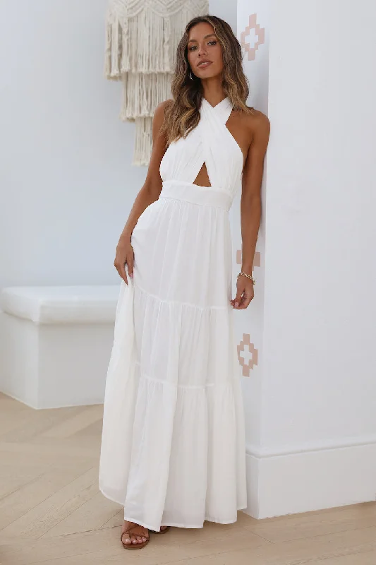 Sun Glare Maxi Dress White Stylish One-Shoulder Maxi Dress