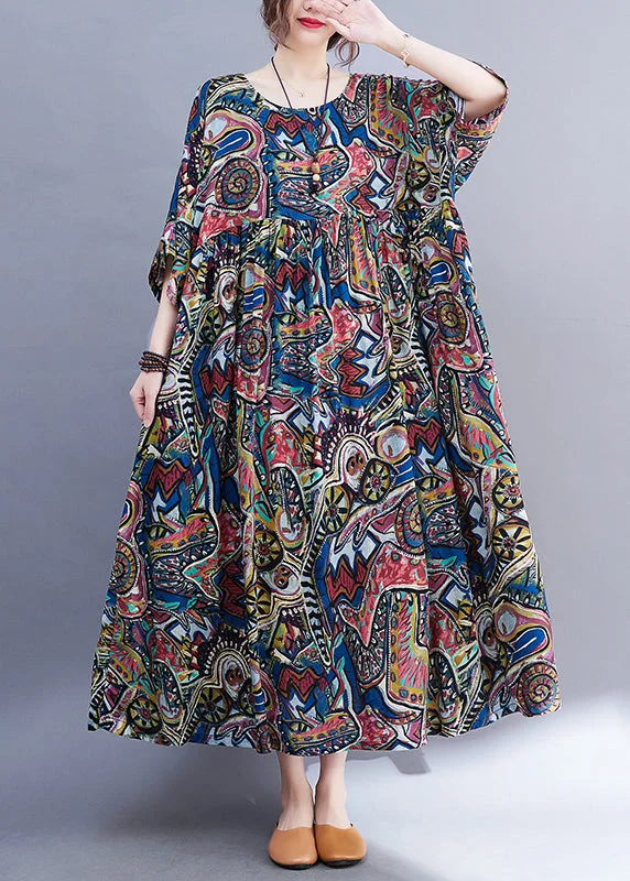 Unique Blue O-Neck Patchwork Holiday Maxi Dress Summer Chic Summer Floral Maxi Dress