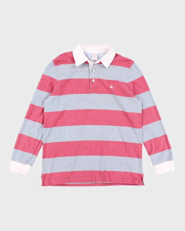 Brooks Brothers Striped Long Sleeve Polo Shirt - M Zippered Buttoned Snapped