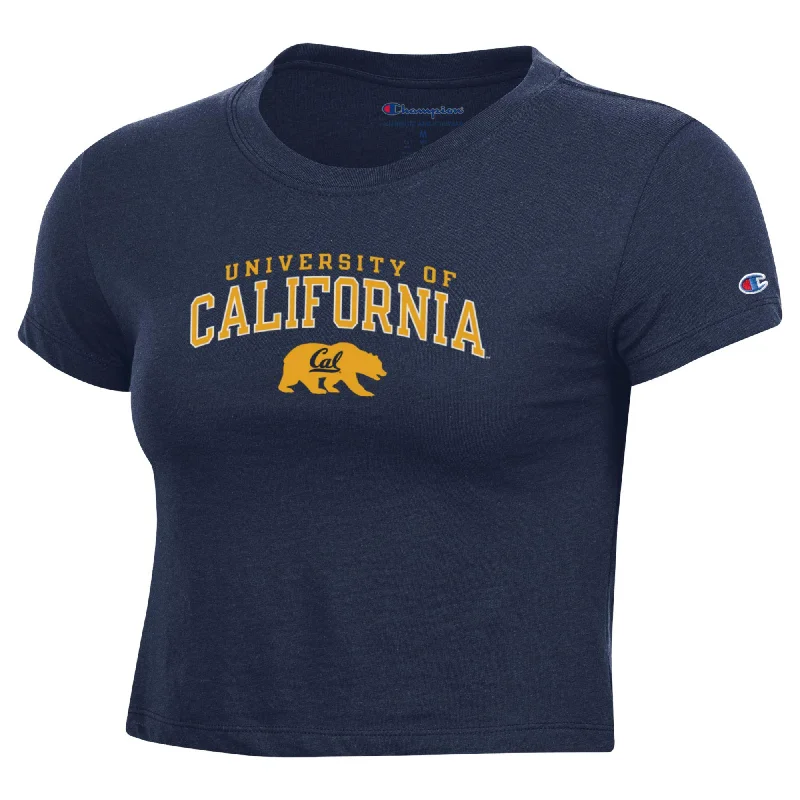 University of California Berkeley Cal and Bear mascot women's Baby Tee -Navy Chenille Blend Fleece Blend Nylon Blend