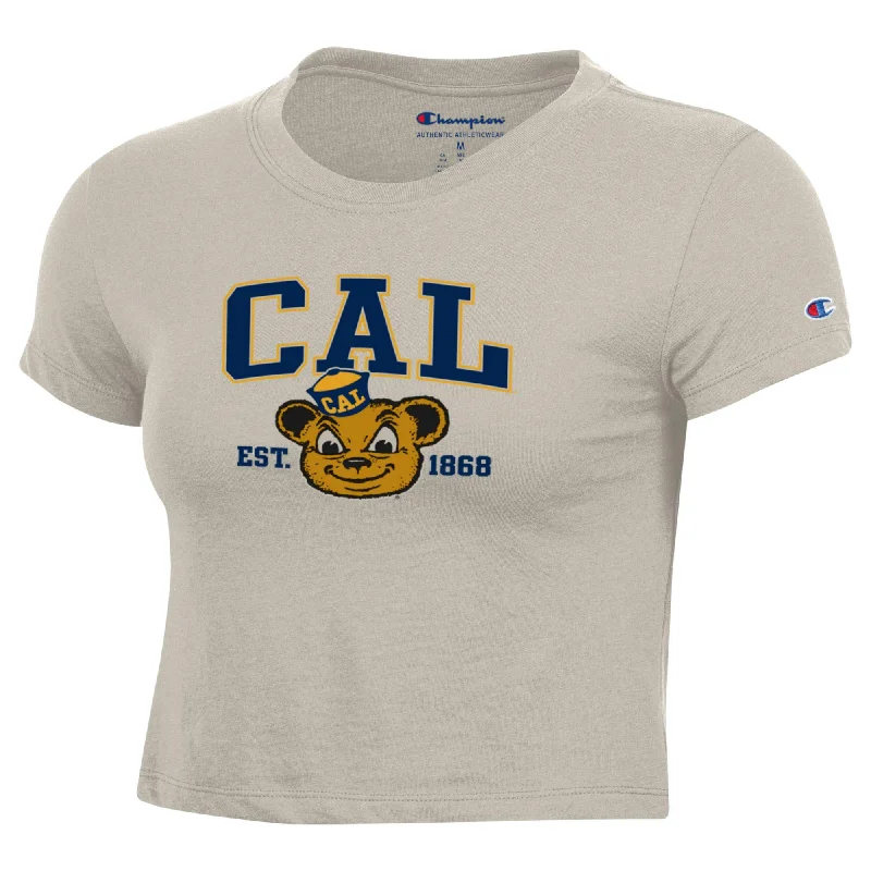 U.C. Berkeley CAL block and Oski women's Baby Tee -Tan Zippered Front Buttoned Front Snap Front