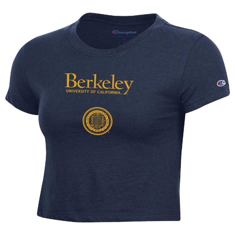 U.C. Berkeley arch & seal women's Baby Tee -Navy Chenille Blend Fleece Blend Nylon Blend