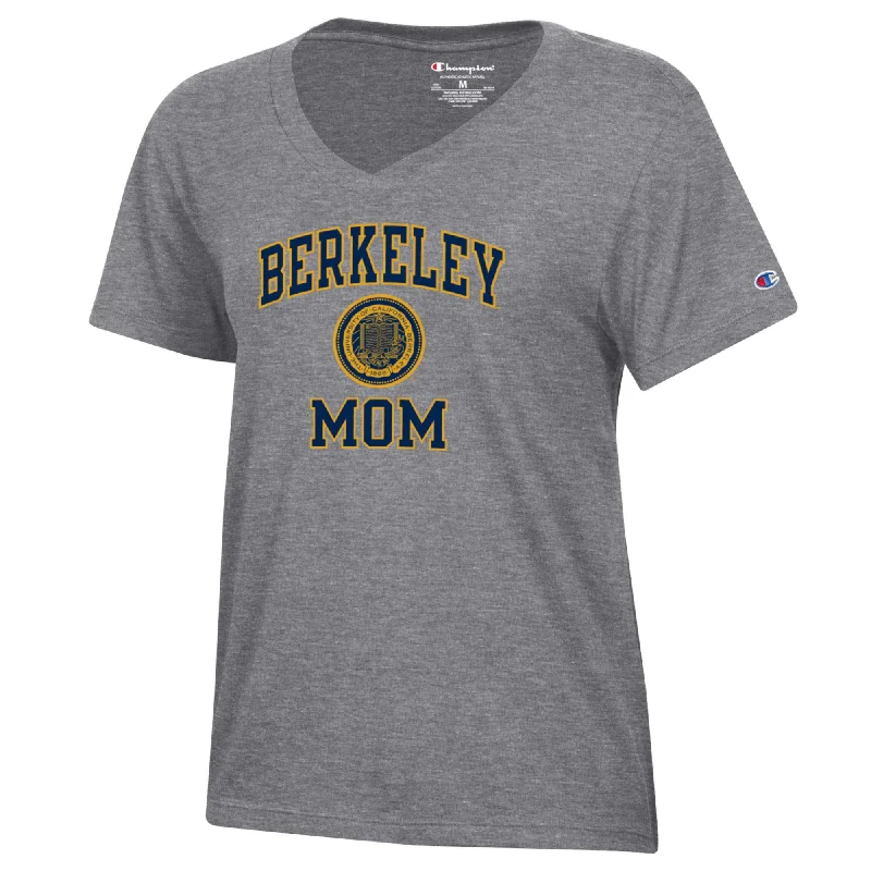 U.C. Berkeley Mom arch over seal Champion V-neck T-Shirt-Charcoal Satin Blend Silk Blend Wool Blend